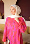 Fuchsia Half-Buttoned Layered Viscose Dress with Elastic Sleeves - 3