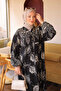 Black Half-Buttoned Skirt with Elastic Sleeves and Layered Viscose Dress - 4