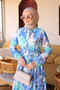 Blue Half-Buttoned Layered Dress with Elastic Sleeves - 3