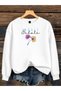 Women's Inhale Written Palm Leaf Printed Comfortable Fit Crew Neck White Sweatshirt