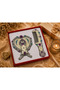 Decorative Heart Design Stone Detailed Mirrored Comb Set Gold Color 24 X 10 cm Stylish Design Set