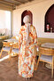 Brown Half Buttoned Sleeves Elastic Patterned Dress - 4