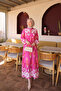 Fuchsia Half-Buttoned Layered Viscose Dress with Elastic Sleeves - 2