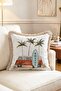 Vintage Caravan and Surfboard Palm Tree Pattern Fringed Throw Pillow Cover - 2