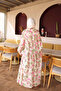 Pink Half Buttoned Sleeves Elastic Patterned Dress - 5