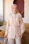 Beige Elastic Sleeve Buttoned Tunic Trouser Suit - 3
