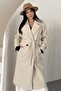 Women's Belted Lined Buttoned Long Cashmere Coat - 2