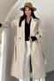 Women's Belted Lined Buttoned Long Cashmere Coat - 3