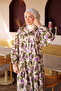 Lilac Half Buttoned Sleeves Elasticized Patterned Dress - 4