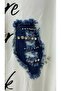 Plus Size Asymmetrical Chiffon Detailed Stone and Denim Appliqué Printed Relaxed Cut Women's Blouse - 4