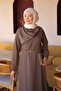 Khaki Shoulder Shawl Detailed Chain Belted Dress - 4