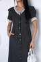 Gülseli Women's Full-Length Dress with Snap Fasteners and Guipure Detail and Pockets - 2