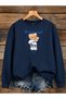 Women's Weekend Teddy Bear Printed Comfortable Fit Cotton Crew Neck Navy Blue Sweatshirt