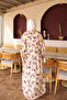 Brown Half Buttoned Sleeves Elastic Patterned Dress - 4