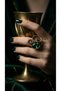 Bronze Women Ring Authentic Copper Jewelry Green Crystal Stone Poppy Adjustable Vintage - 2