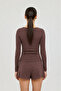 Soft Rib V-Neck Blouse Brown - 3