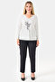 11014 Ecru Knitted Blouse with Bead and Print Details - 2