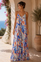 Women's Patterned Strappy V-Neck Long Summer Dress