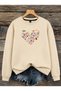 Women's Heart Butterfly Graphic Design Printed Comfortable Fit Crew Neck Beige Sweatshirt