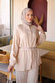 Beige Elastic Sleeve Buttoned Tunic Trouser Suit - 4