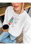 Women's Left İt Be Feather Printed Crew Neck Women's White Sweatshirt - 2