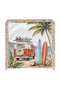 Coastal Themed Orange Caravan Surfboard and Palm Tree Pattern Fringed Throw Pillow Cover - 4