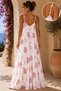 Women's Patterned Strappy V-Neck Long Summer Dress - 2