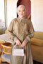 Khaki Guipure Detailed Zippered Skirted Two-Piece Set - 3