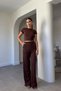 Bluz Pants Kimono Set - Brown - 2