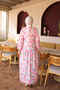 Pink Half Buttoned Sleeves Elastic Patterned Dress - 5