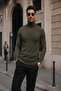 Men's Winter Basic Slim Fit Long Khaki Sweater - 5