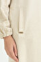 Embroidery Detailed Linen Cap - Beige - 3