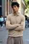 Men's Long Sleeve Regular Cut Cream Sweater - 3