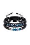 Blue-Black Combination - Double Men's Bracelet Set with Natural Stone Detail on Leather and Matte Stone - 3