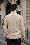 Men's Winter Basic Slim Fit Long Cream Sweater - 3