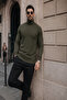 Men's Winter Basic Slim Fit Long Khaki Sweater - 4