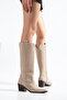 Beige Suede Western Cowboy Boots with Brown Sole and Pointed Toe - 3