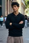 Men's Long Sleeve Regular Cut Black Sweater - 3