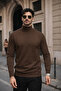 Men's Winter Basic Slim Fit Long Brown Sweater - 6