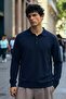 Men's Long Sleeve Regular Cut Navy Blue Sweater