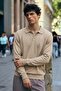 Men's Long Sleeve Regular Cut Cream Sweater - 2