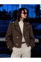 Button Detailed Double-Breasted Collar Pocketed Cashmere Coat Jacket
