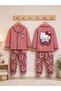 100% Cotton Long Sleeve Buttoned Sweet Kitten Patterned Back Printed Soft Textured Bottom Top Baby Girl Pajama Set