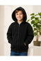 Unisex Black Hooded Zippered Basic Sweatshirt with Kangaroo Pocket for Girls and Boys - 4