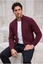Rossellini Anti-Peeling Anti-Pilling Vertical Striped Textured Zipper Pocket Men's Knitwear Cardigan - Claret Red - 2