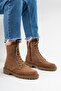 Pervollin Women's Genuine Leather Lace-Up Boots Brown Suede - 6