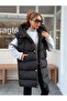 Women's Black Hooded Snap Closure Double Pocket Medium Size Puffer Vest - 6