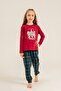 Girl's Red 100% Cotton Pajama Set (with Socks as a Gift) - 2
