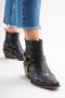 Wario Women's Genuine Leather Elastic Pull-On Western Boots Black - 7