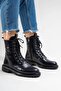 Pervollin Women's Genuine Leather Lace-Up Boots Black Rabat - 6